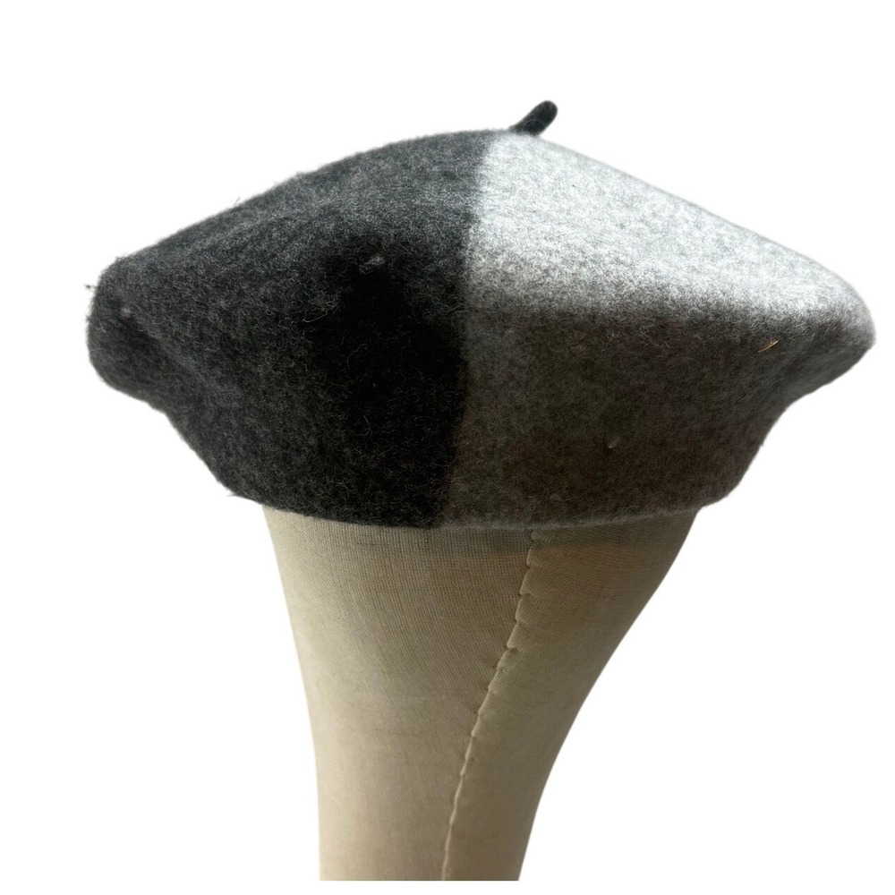 Hat Attack Two Tone Grey Wool Beret Hat Split Color Charcoal Parisian NEW